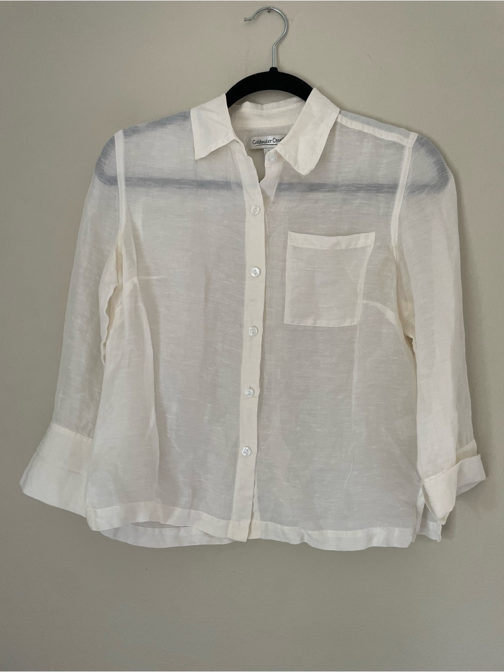 Vintage Coldwater Creek Sheer White Button-Down Blouse Silk & Linen Blend Size S